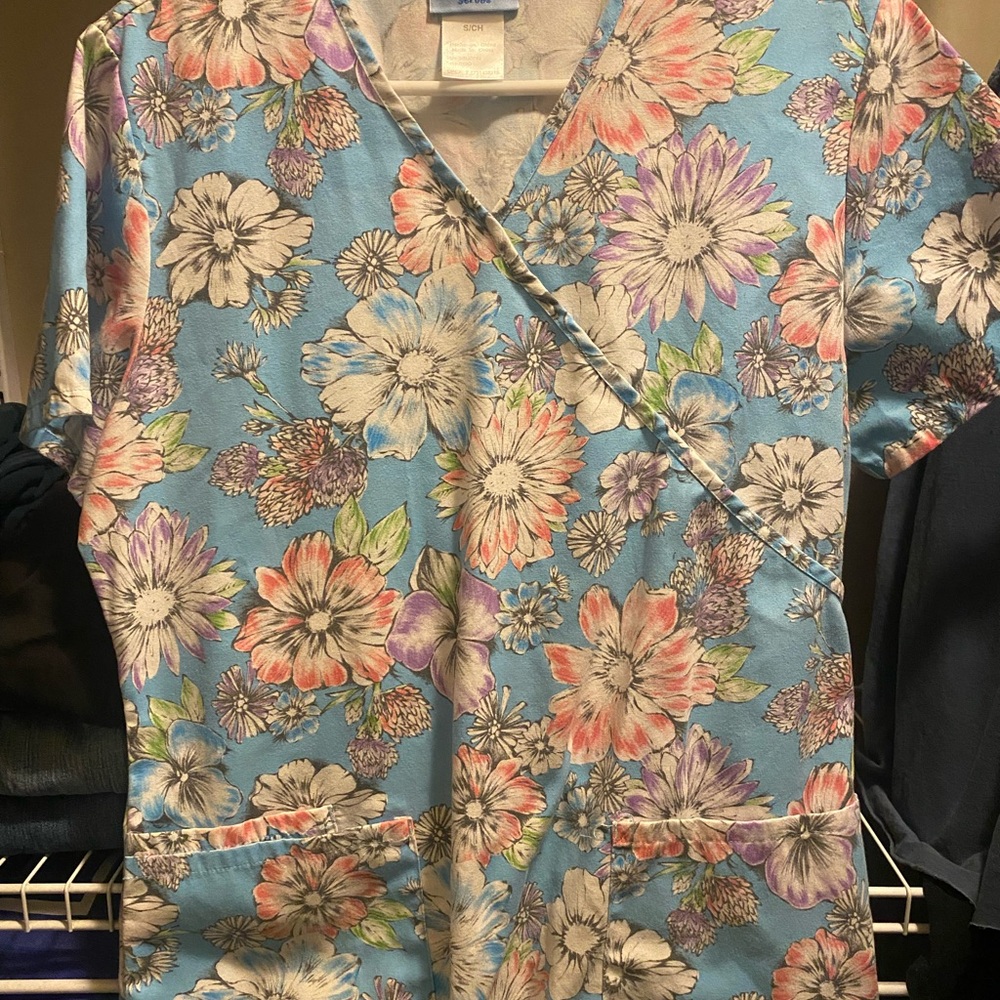 SB Scrubs Pastel Floral Wrap Top